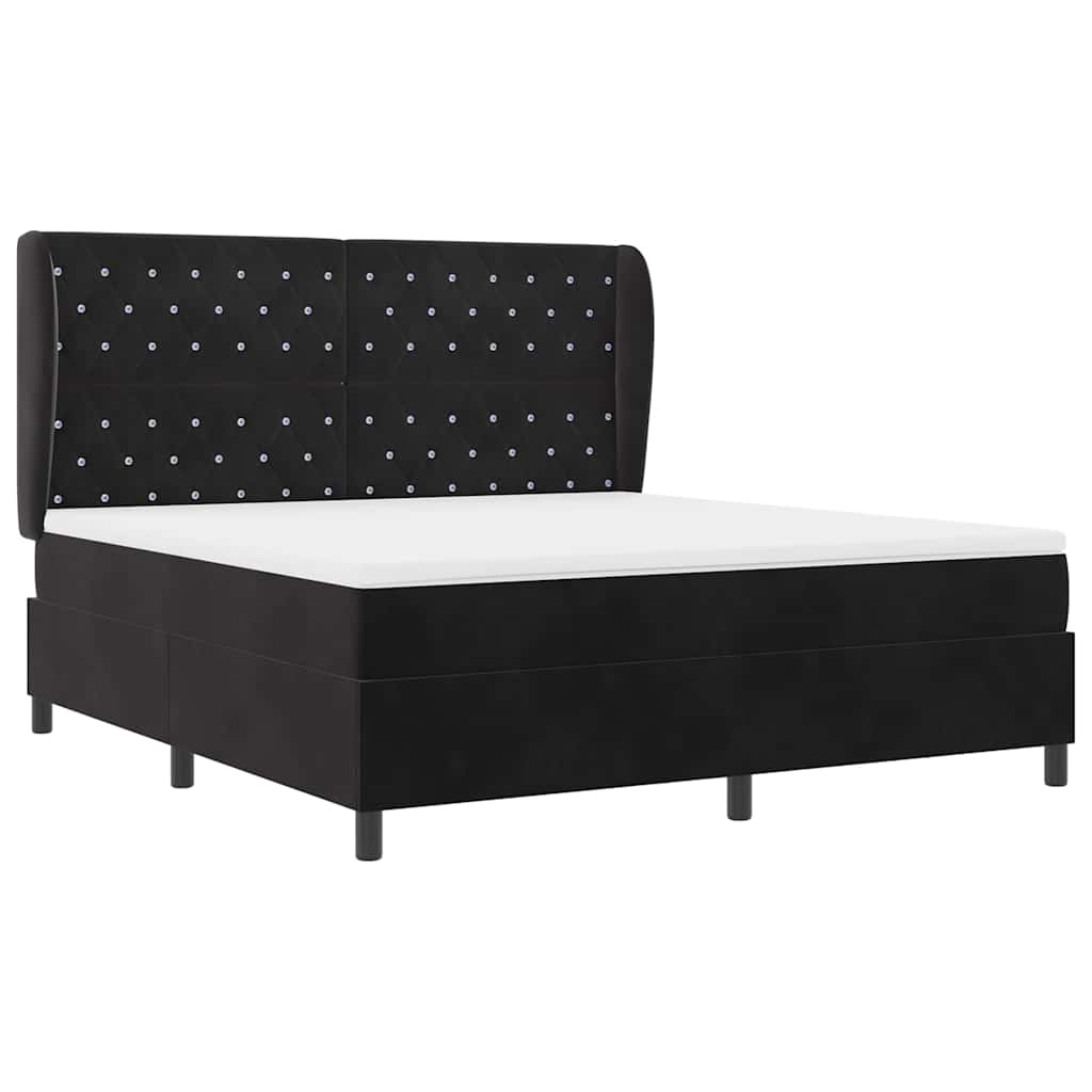 Boxrugós ágy matracmal fejtámlával Fekete 200 x 180 cm Bársony