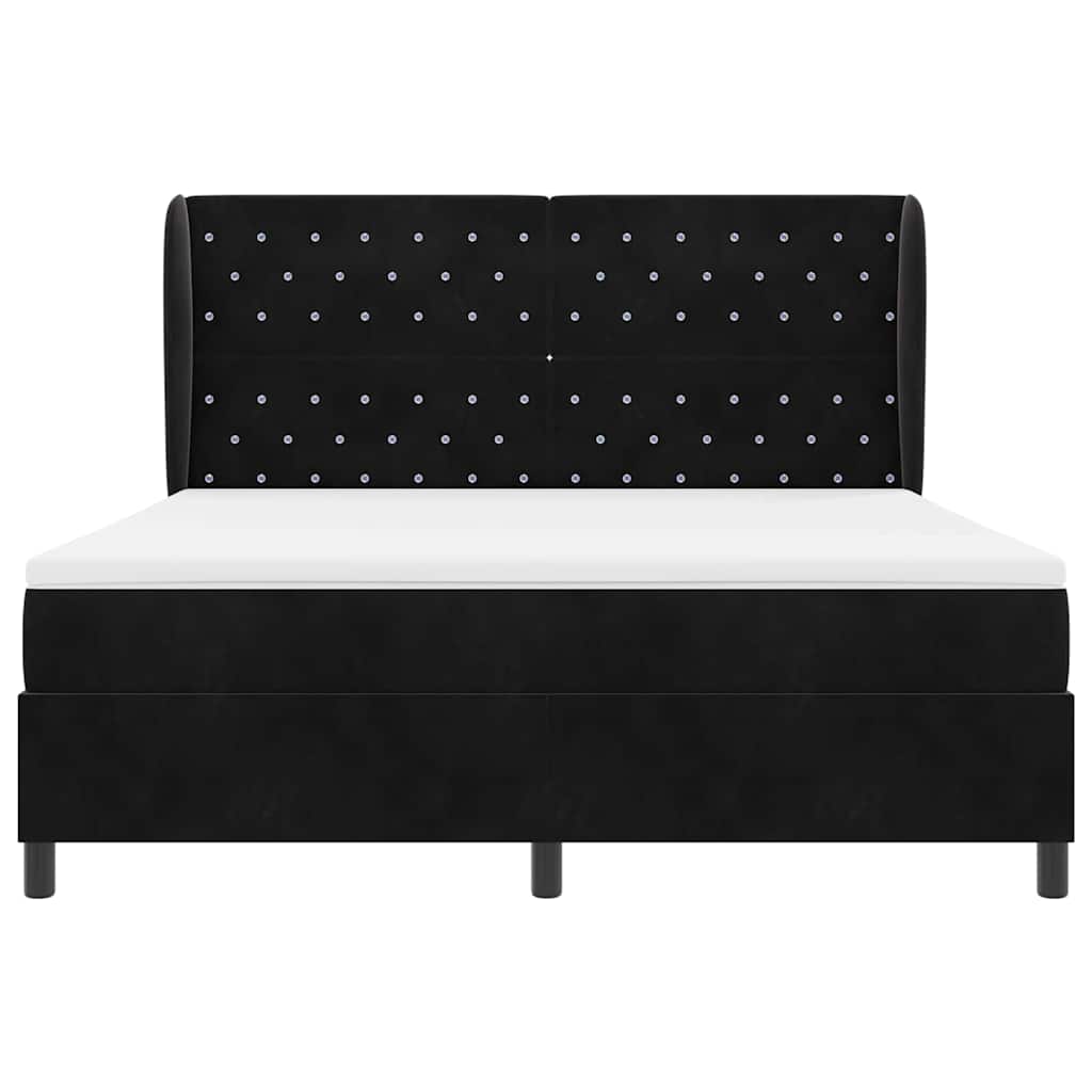 Boxrugós ágy matracmal fejtámlával Fekete 200 x 180 cm Bársony