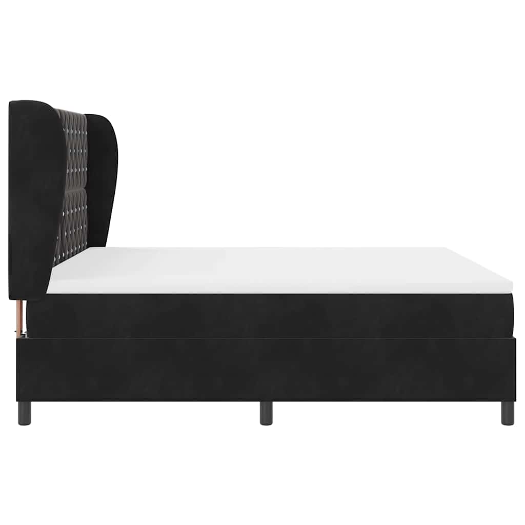 Boxrugós ágy matracmal fejtámlával Fekete 200 x 180 cm Bársony