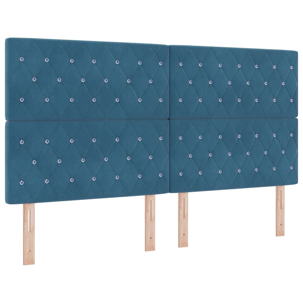 Boxrugós ágy fejtámlával Sötét kék 200 x 180 cm Bársony