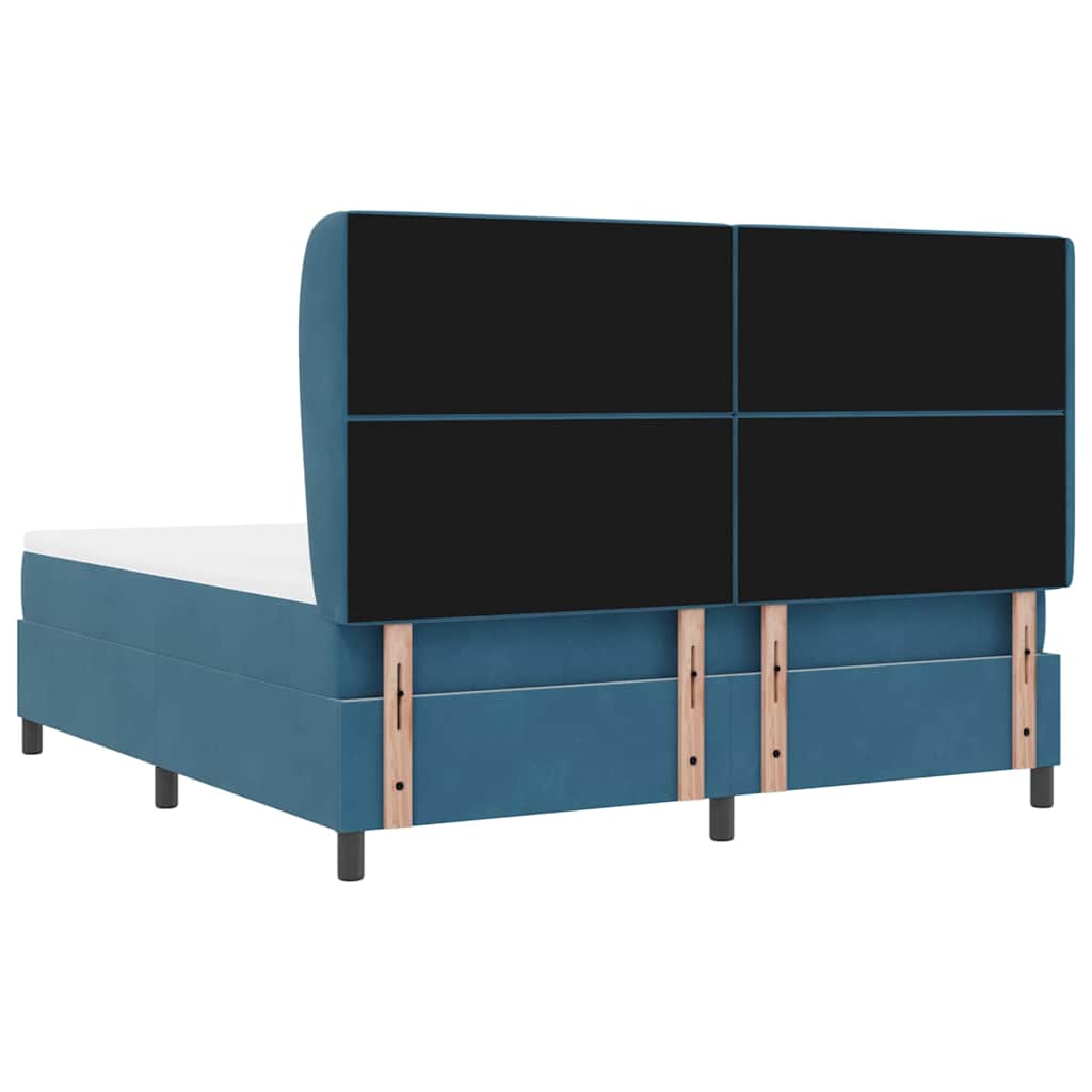 Boxrugós ágy fejtámlával Sötét kék 200 x 180 cm Bársony