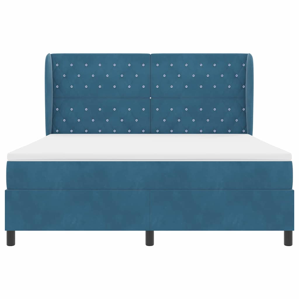 Boxrugós ágy fejtámlával Sötét kék 200 x 180 cm Bársony
