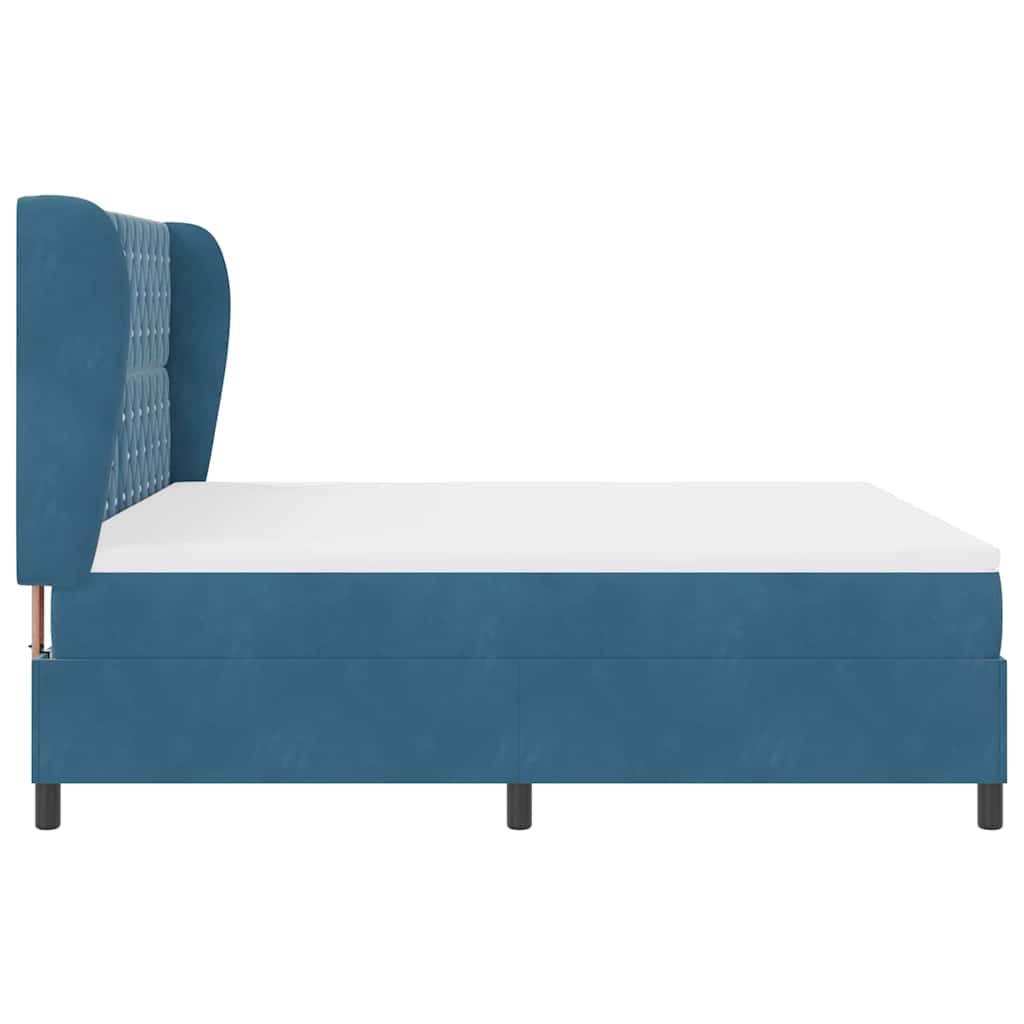 Boxrugós ágy fejtámlával Sötét kék 200 x 180 cm Bársony