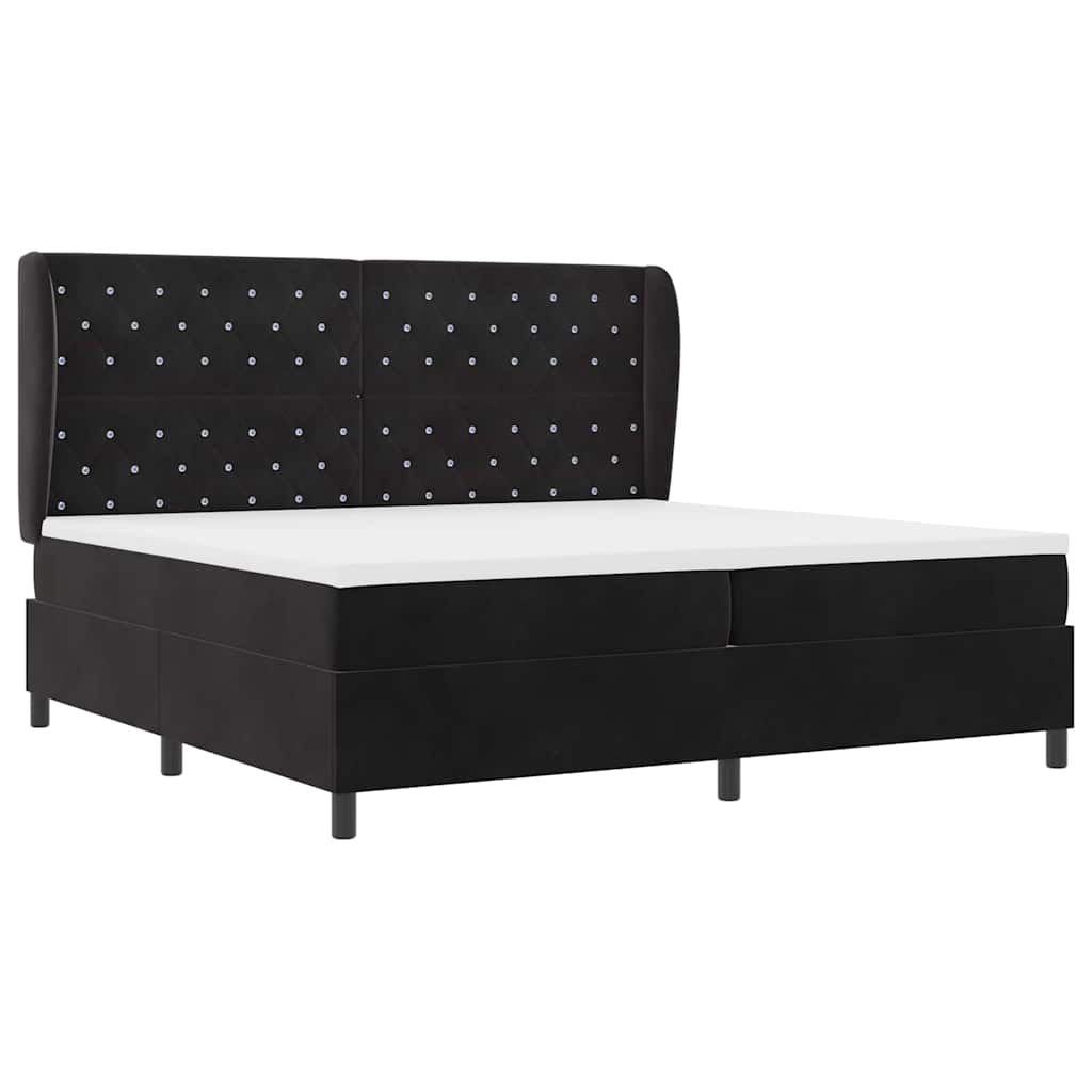 Boxrugós ágy matracmal fejtámlával Fekete 200 x 200 cm Bársony