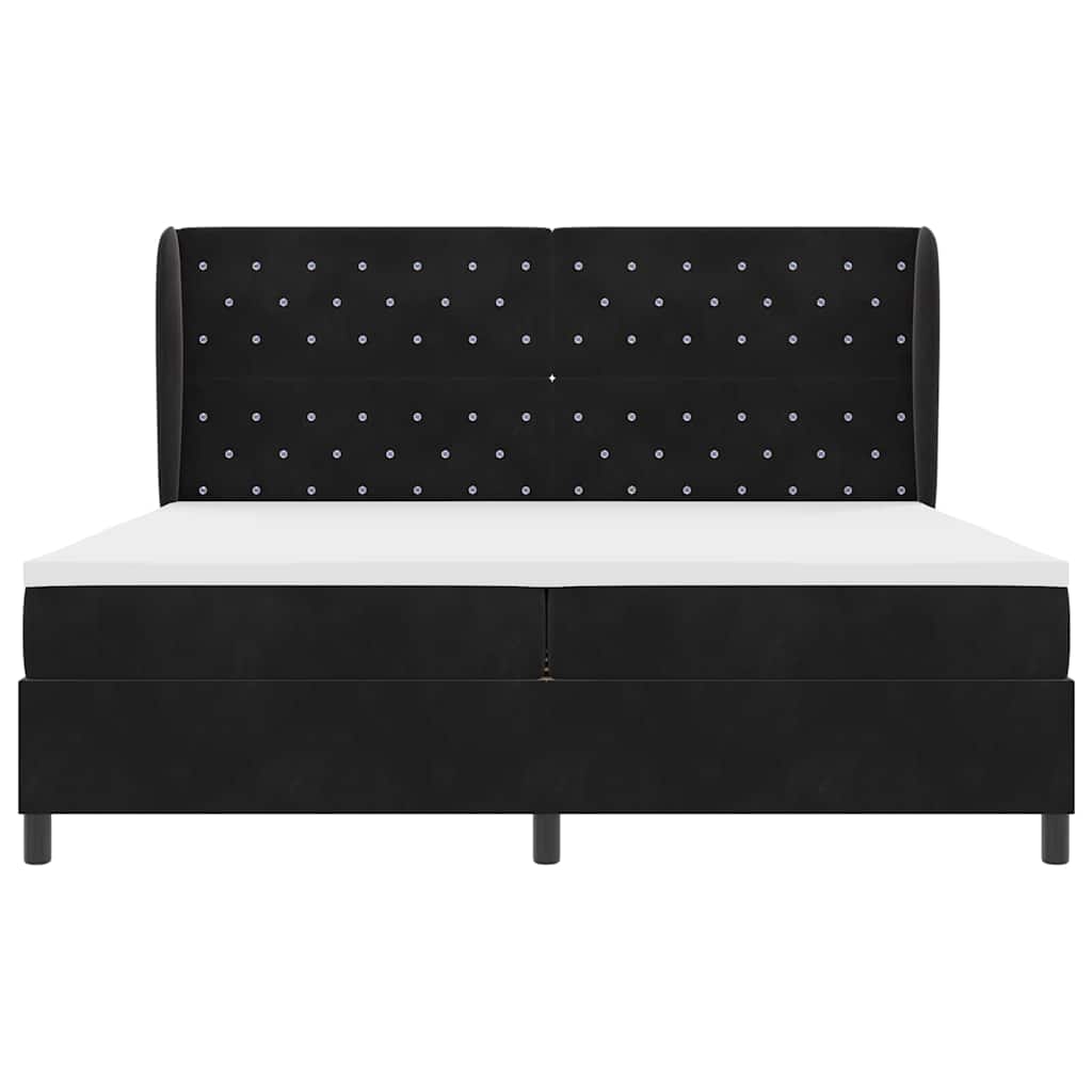 Boxrugós ágy matracmal fejtámlával Fekete 200 x 200 cm Bársony