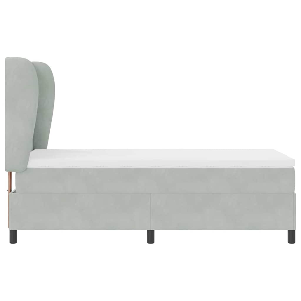 Boxrugós ágy fejtámlával Világosszürke 200 x 80 cm Bársony