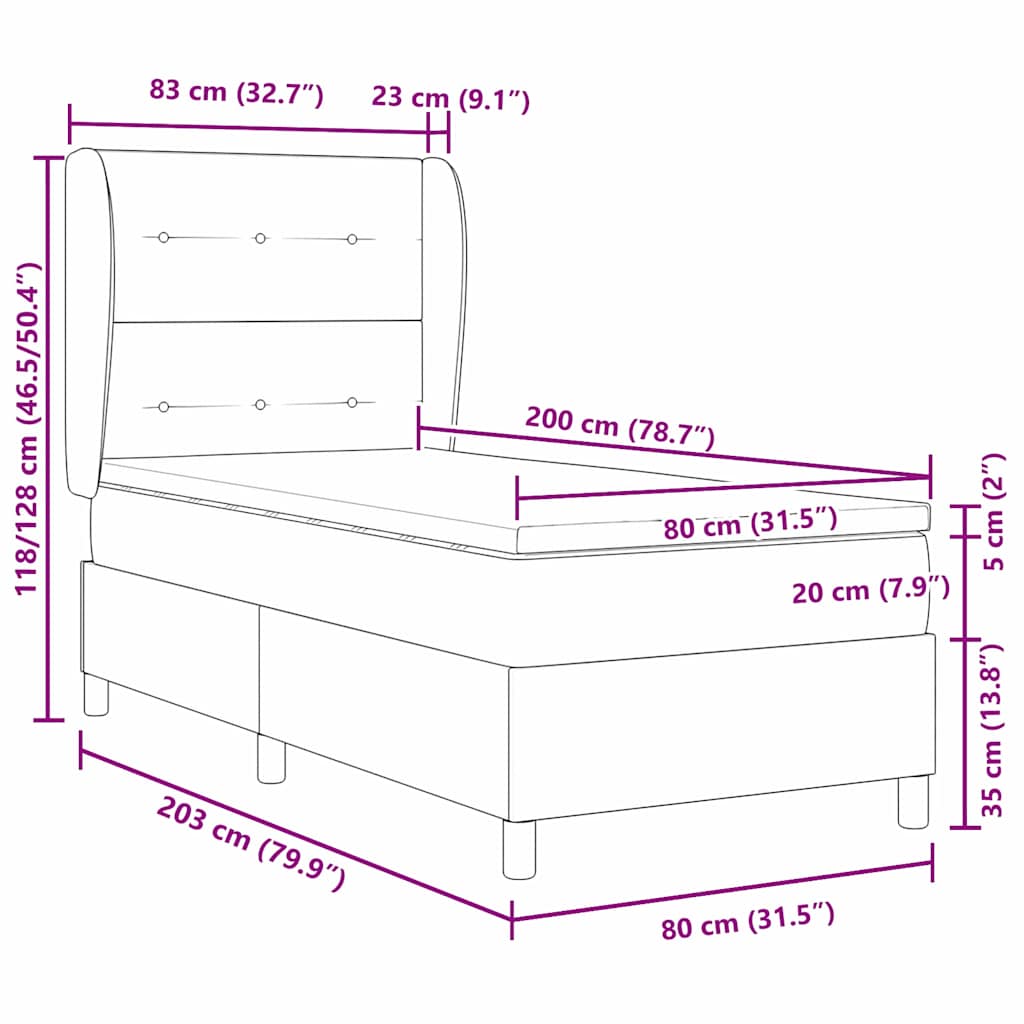Boxrugós ágy fejtámlával Fekete 200 x 80 cm Bársony