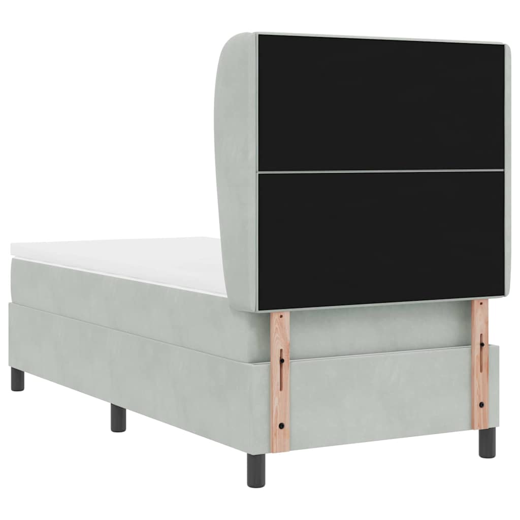Boxrugós ágy fejtámlával Világosszürke 190 x 90 cm Bársony