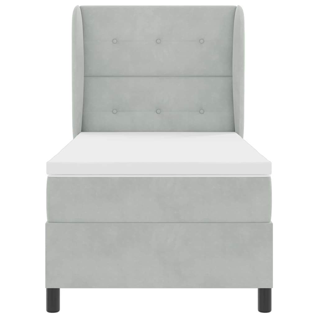Boxrugós ágy fejtámlával Világosszürke 200 x 90 cm Bársony