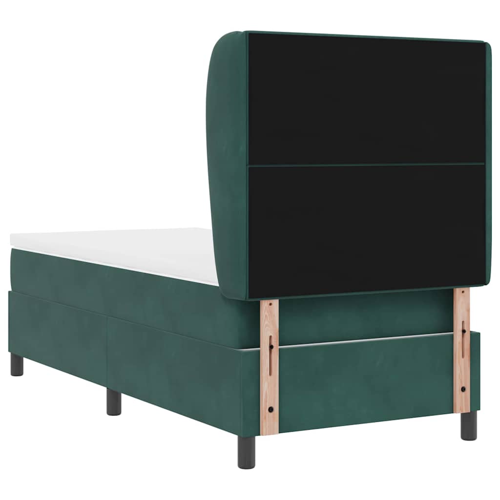 Boxrugós ágy fejtámlával Sötétzöld 200 x 90 cm Bársony