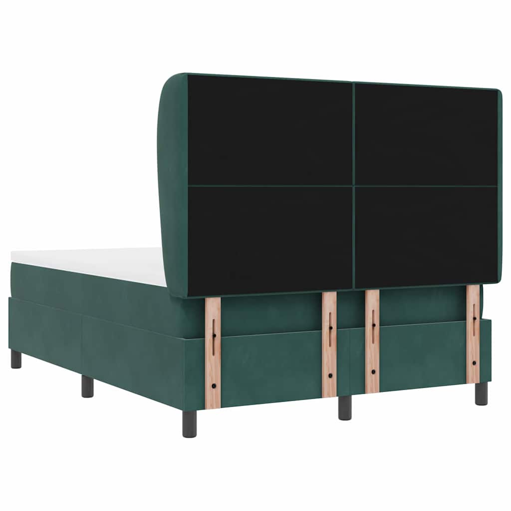 Boxrugós ágy fejtámlával Sötétzöld 200 x 140 cm Bársony