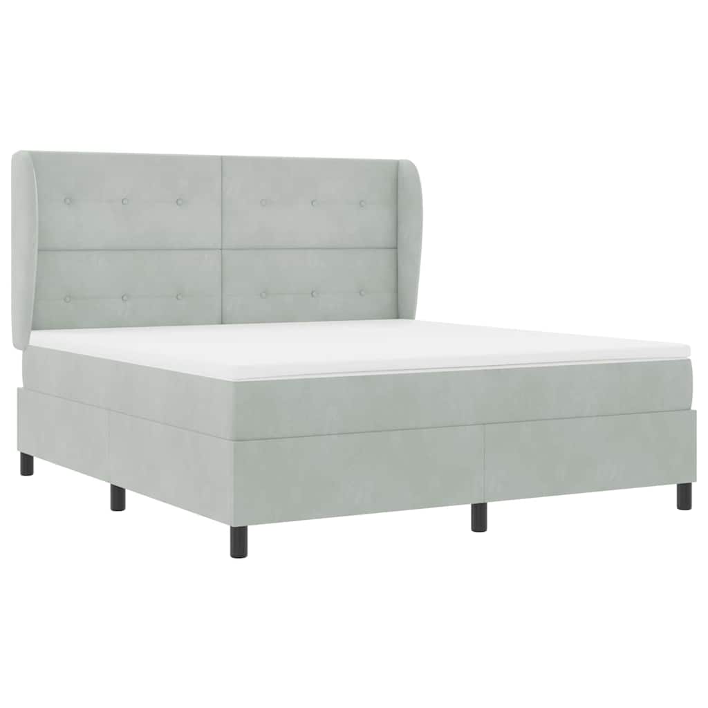 Boxrugós ágy fejtámlával Világosszürke 200 x 180 cm Bársony
