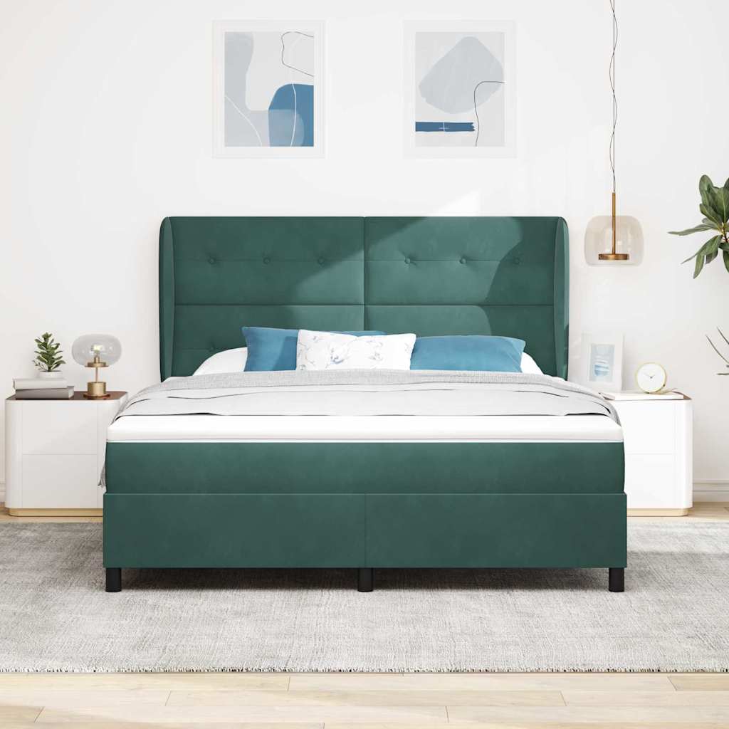 Boxrugós ágy fejtámlával Sötétzöld 200 x 180 cm Bársony