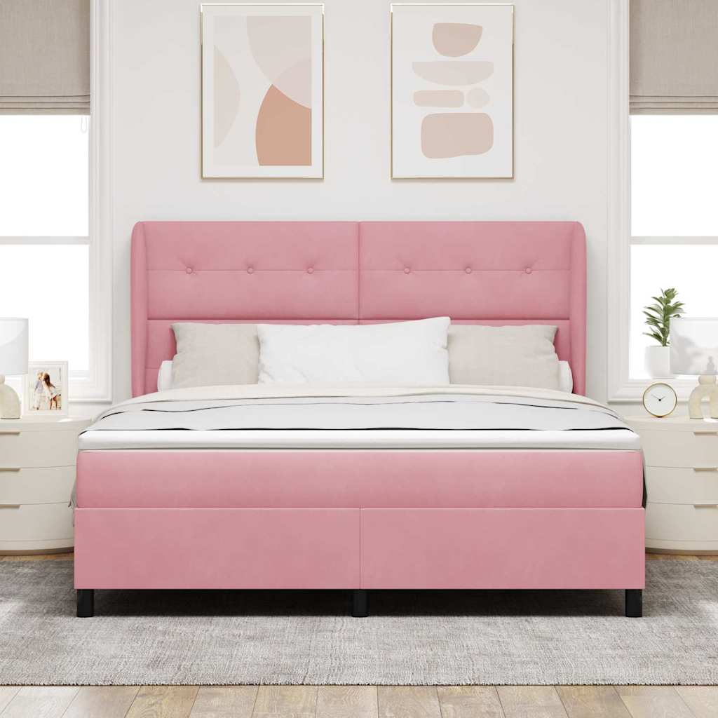 Boxrugós ágy fejtámlával Rózsaszín 200 x 180 cm Bársony