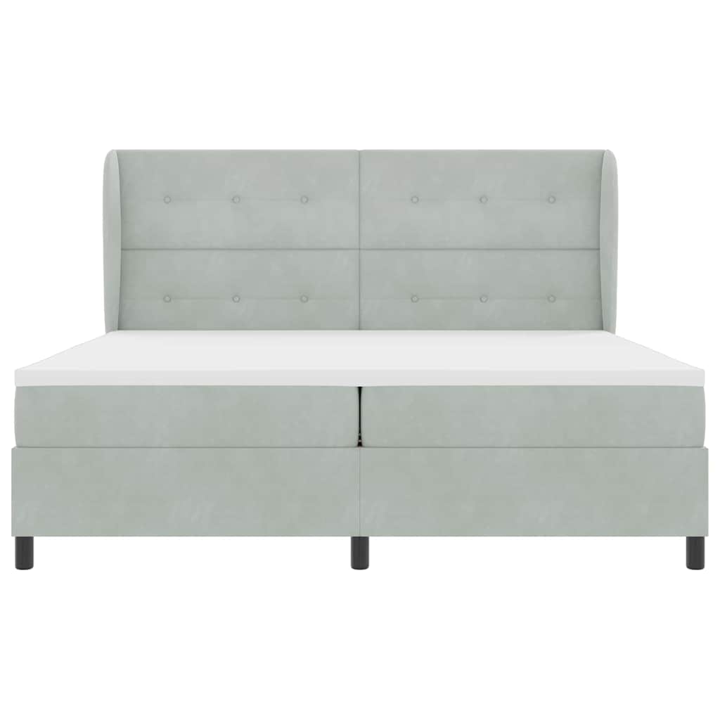 Boxrugós ágy fejtámlával Világosszürke 200 x 200 cm Bársony