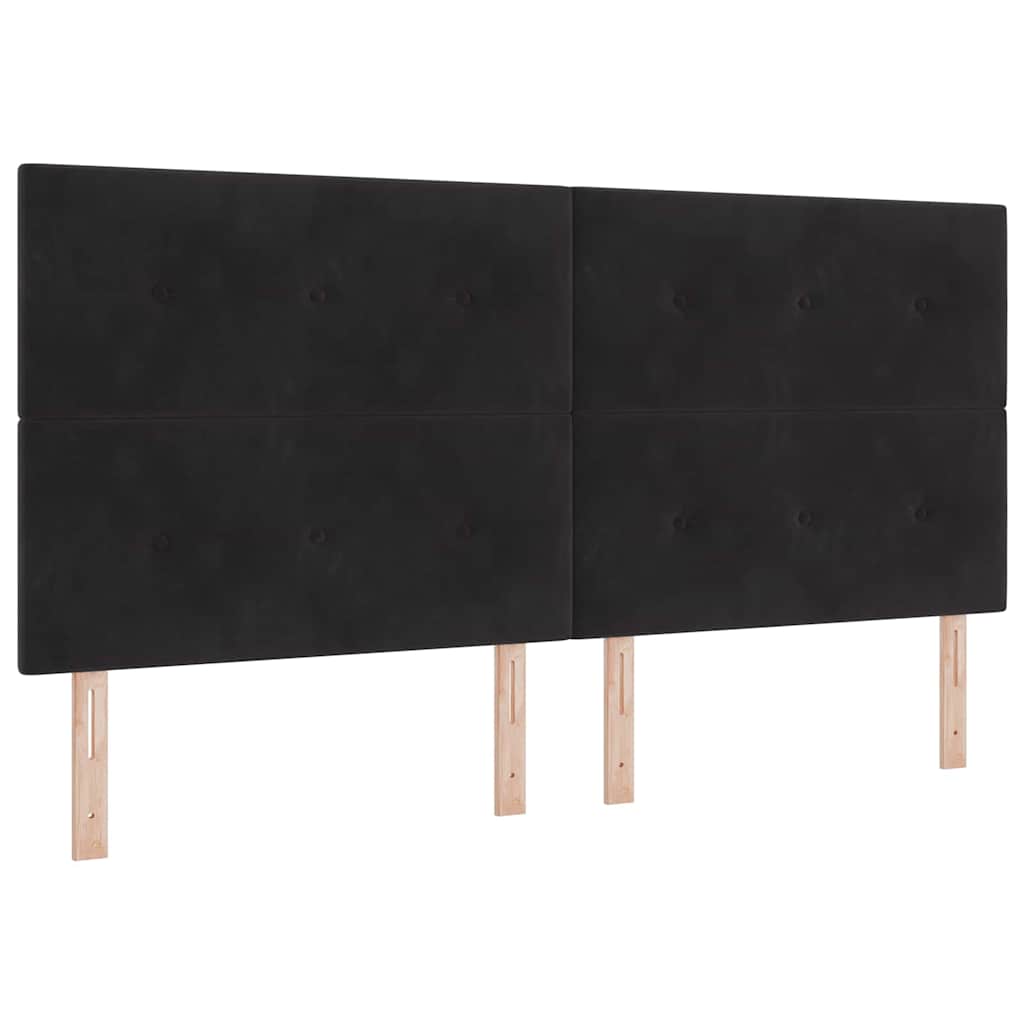 Boxrugós ágy fejtámlával Fekete 200 x 200 cm Bársony