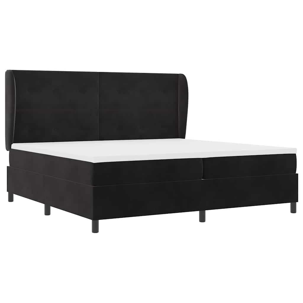 Boxrugós ágy fejtámlával Fekete 200 x 200 cm Bársony