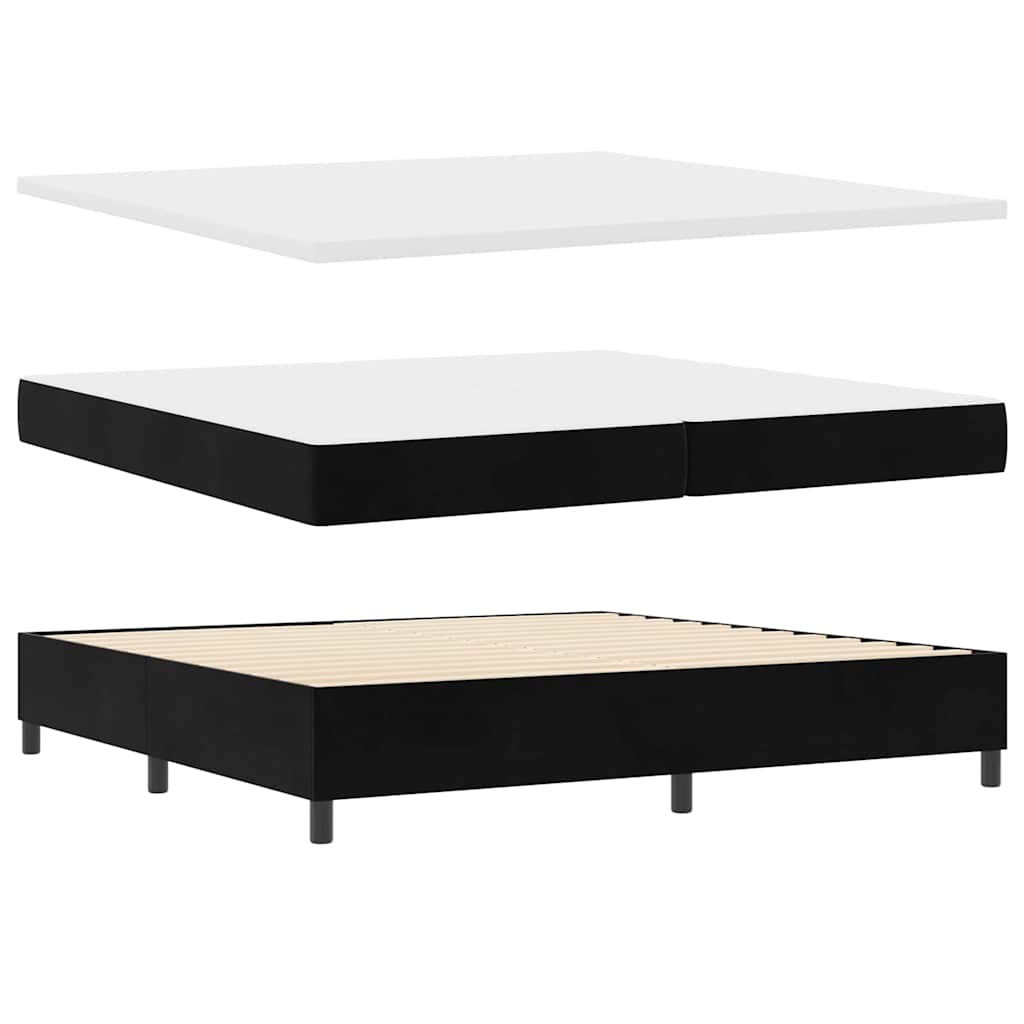 Boxrugós ágy fejtámlával Fekete 200 x 200 cm Bársony