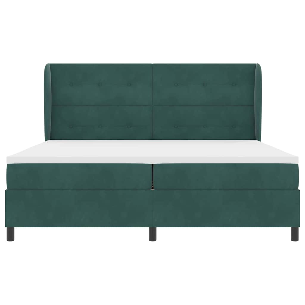 Boxrugós ágy fejtámlával Sötétzöld 200 x 200 cm Bársony