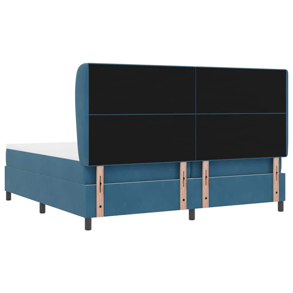 Boxrugós ágy fejtámlával Sötét kék 200 x 200 cm Bársony