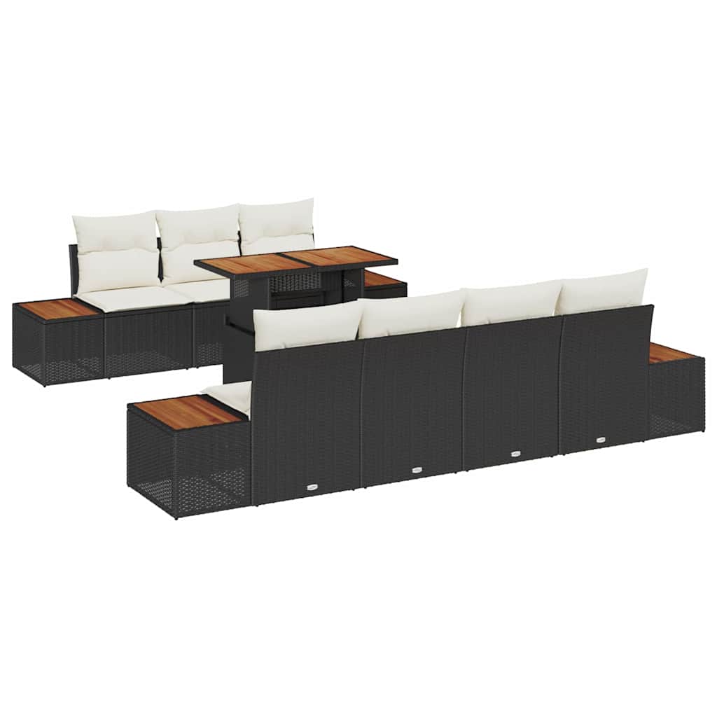 Kerti Kanapé Szett párnával 8 pcs Fekete Poli rattan