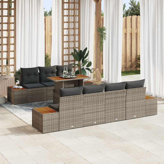 Kerti Kanapé Szett párnával 8 pcs Szürke Poli rattan