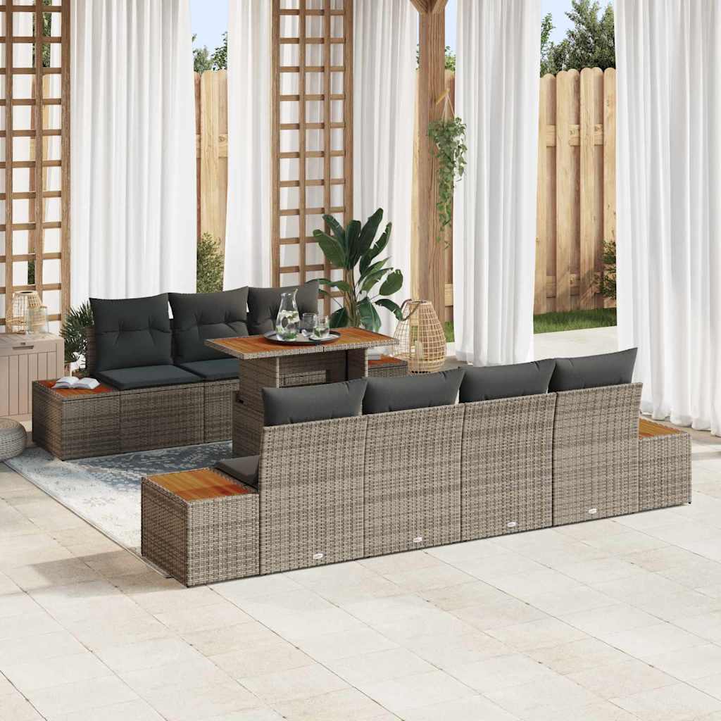 Kerti Kanapé Szett párnával 8 pcs Szürke Poli rattan