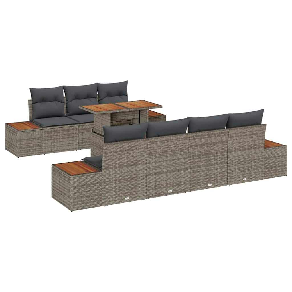 Kerti Kanapé Szett párnával 8 pcs Szürke Poli rattan