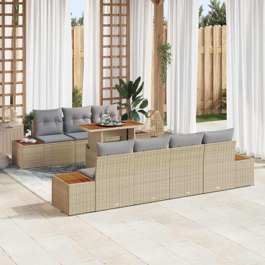 Kerti Kanapé Szett párnával 8 pcs Bézs Poli rattan