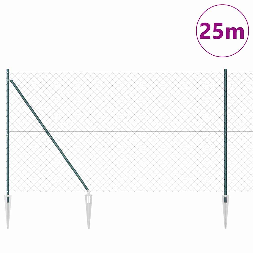 Tüskés láncszem kerítés 1,5 x 25 m PVC-bevonatos acél Zöld Háló