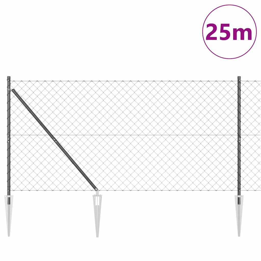 Láncos kerítés tüskékkel 25 x 1,4 m PVC-bevonatos acél Szürke