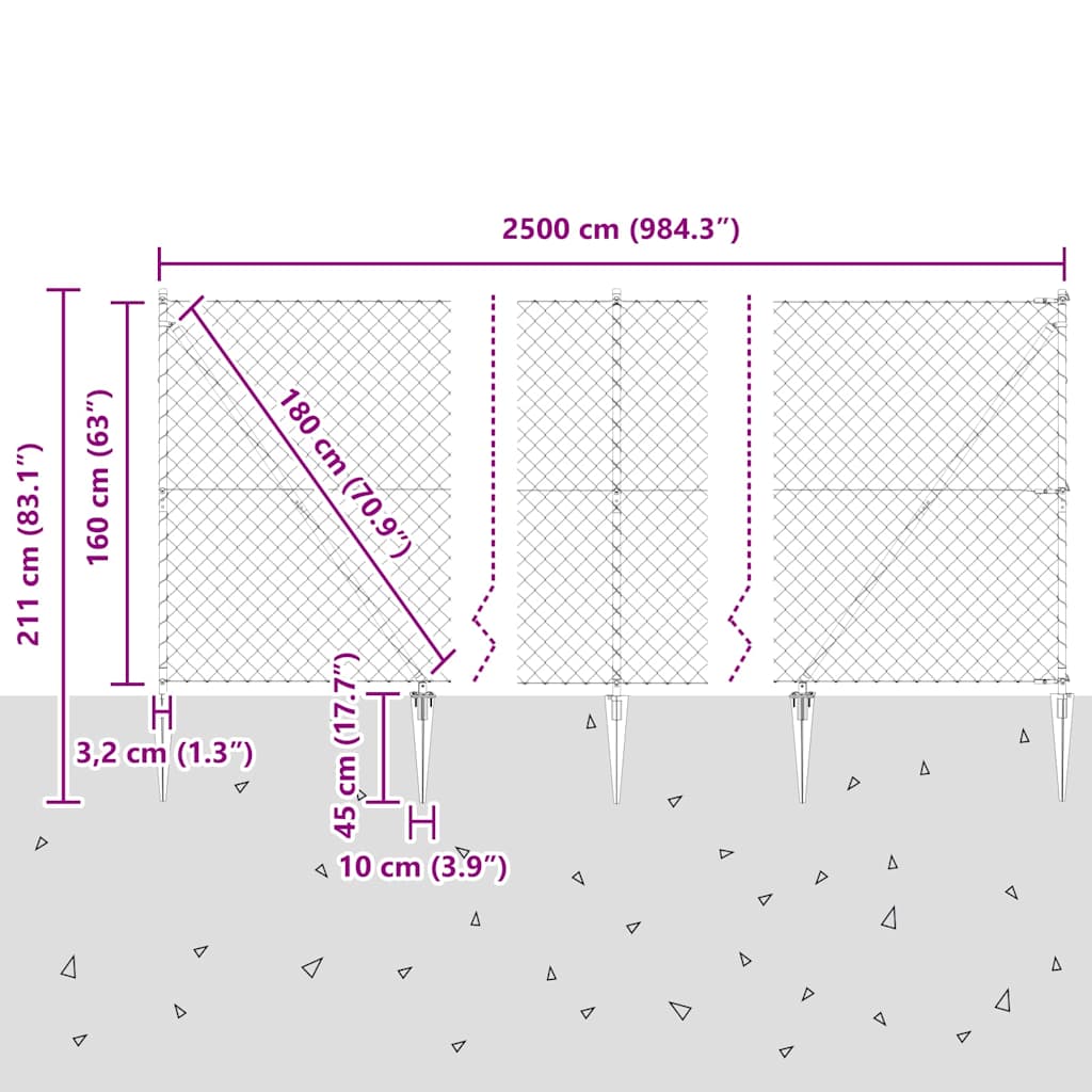 Kerítésoszlop Szürke 25 x 1,6 m (60 x 60 mm háló) Acél és PVC