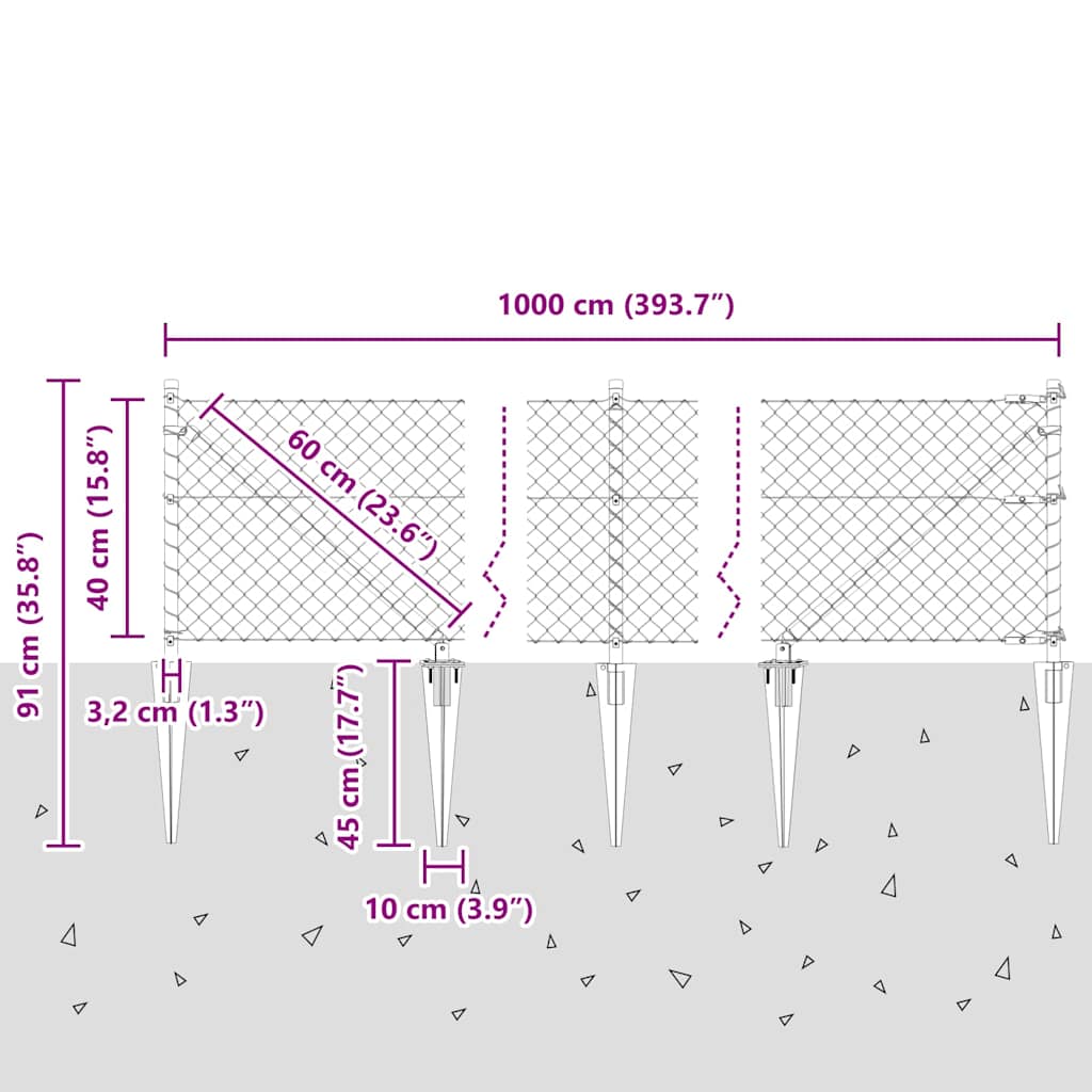 Tüskés láncszem kerítés 10 x 0,4 m Horganyzott Acél Ezüst Háló