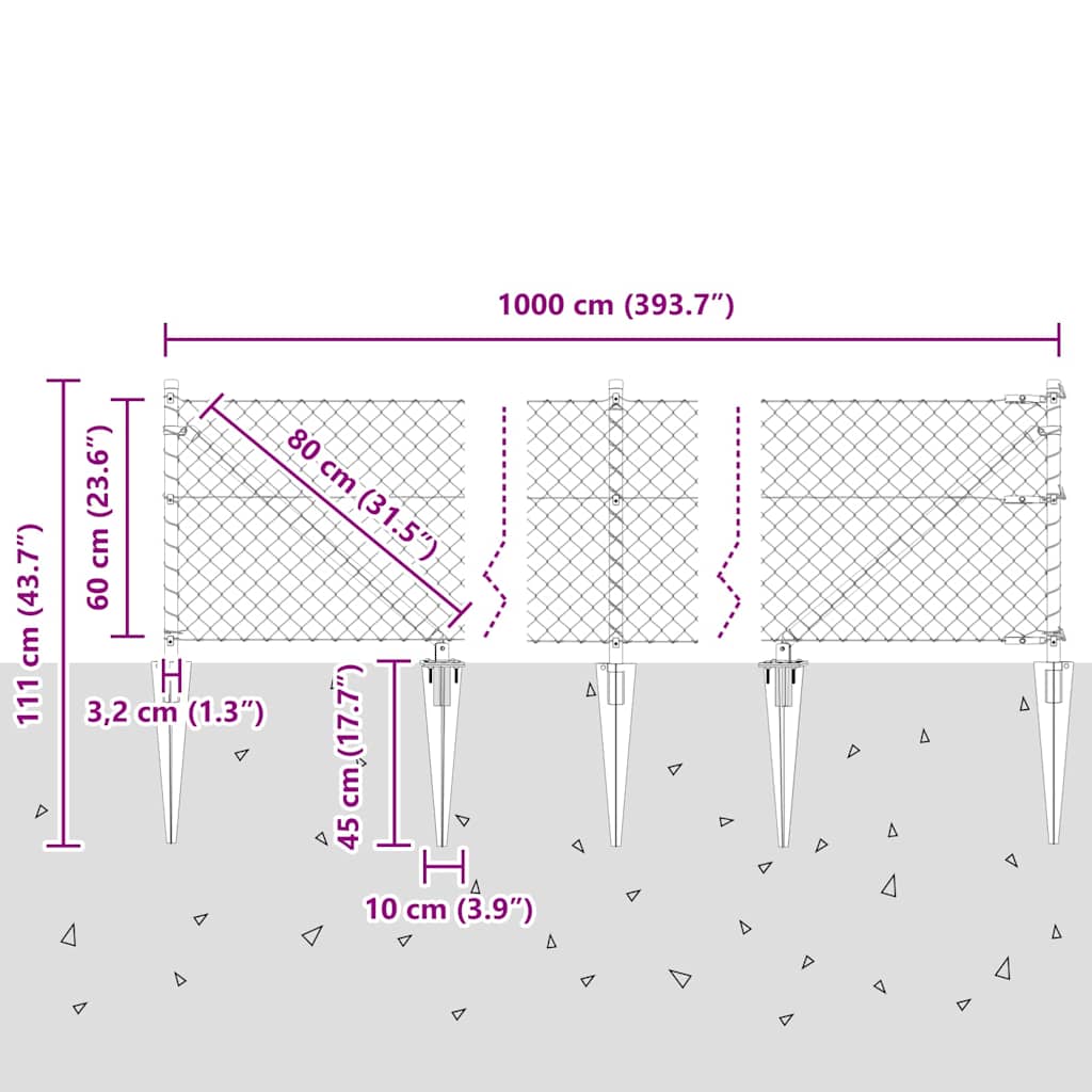 Tüskés láncszem kerítés 10 x 0,6 m Horganyzott Acél Ezüst Háló