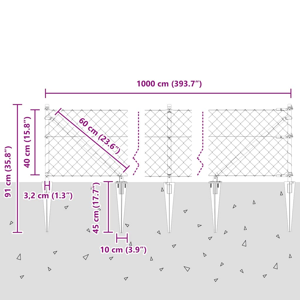 Tüskés láncszem kerítés 10 x 0,4 m Horganyzott Acél Ezüst Háló
