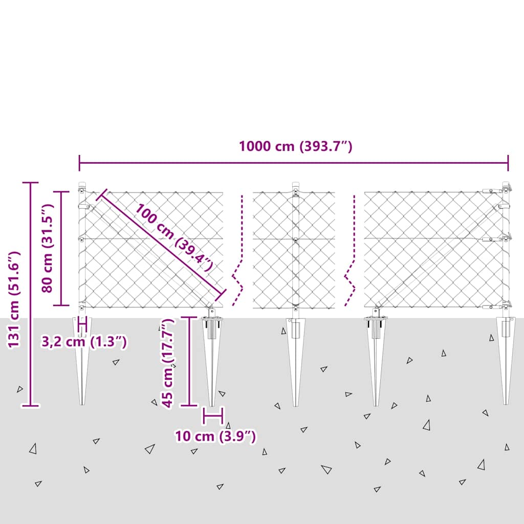 Tüskés láncszem kerítés 10 x 0,8 m Horganyzott Acél Ezüst Háló