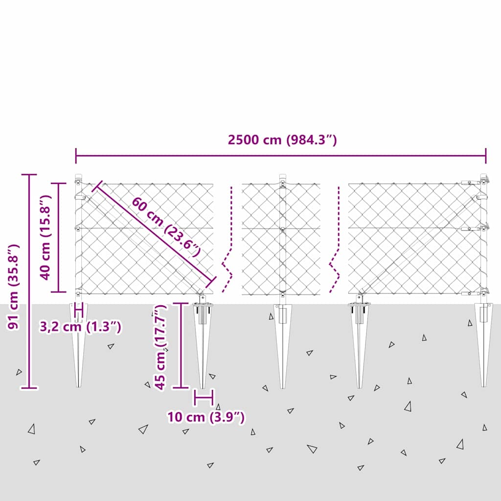 Tüskés láncszem kerítés 25 x 0,4 m Horganyzott Acél Ezüst Háló