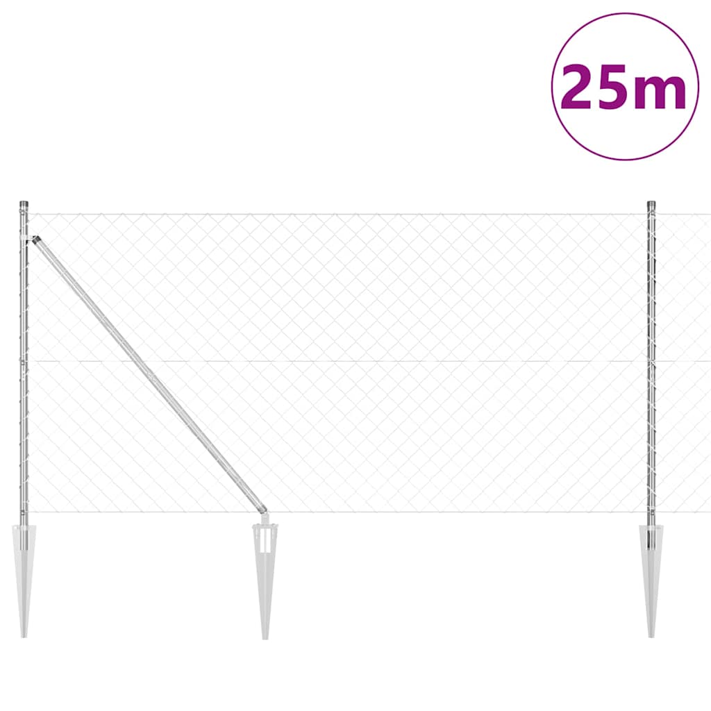 Külső lánckapcsolatos kerítés tüskékkel 25 x 1,2 m Ezüst Háló