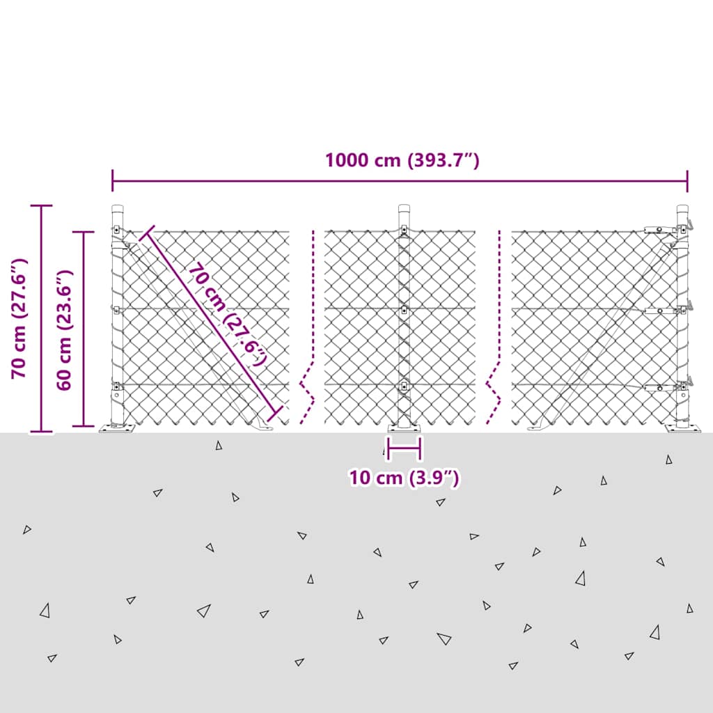 Láncos kerítés betonalappal 10 x 0,6 m PVC-bevonatos acél Zöld