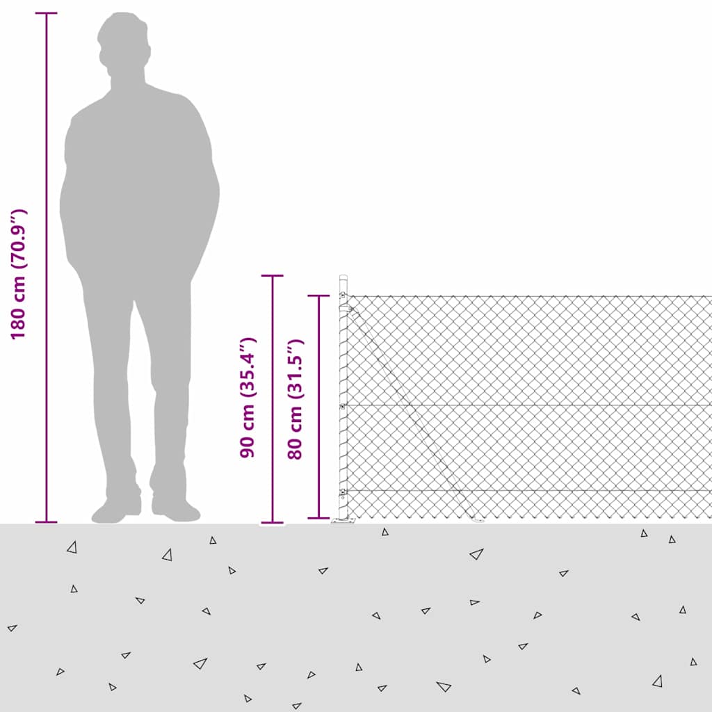 Láncos kerítés betonalappal 10 x 0,8 m PVC-bevonatos acél Zöld