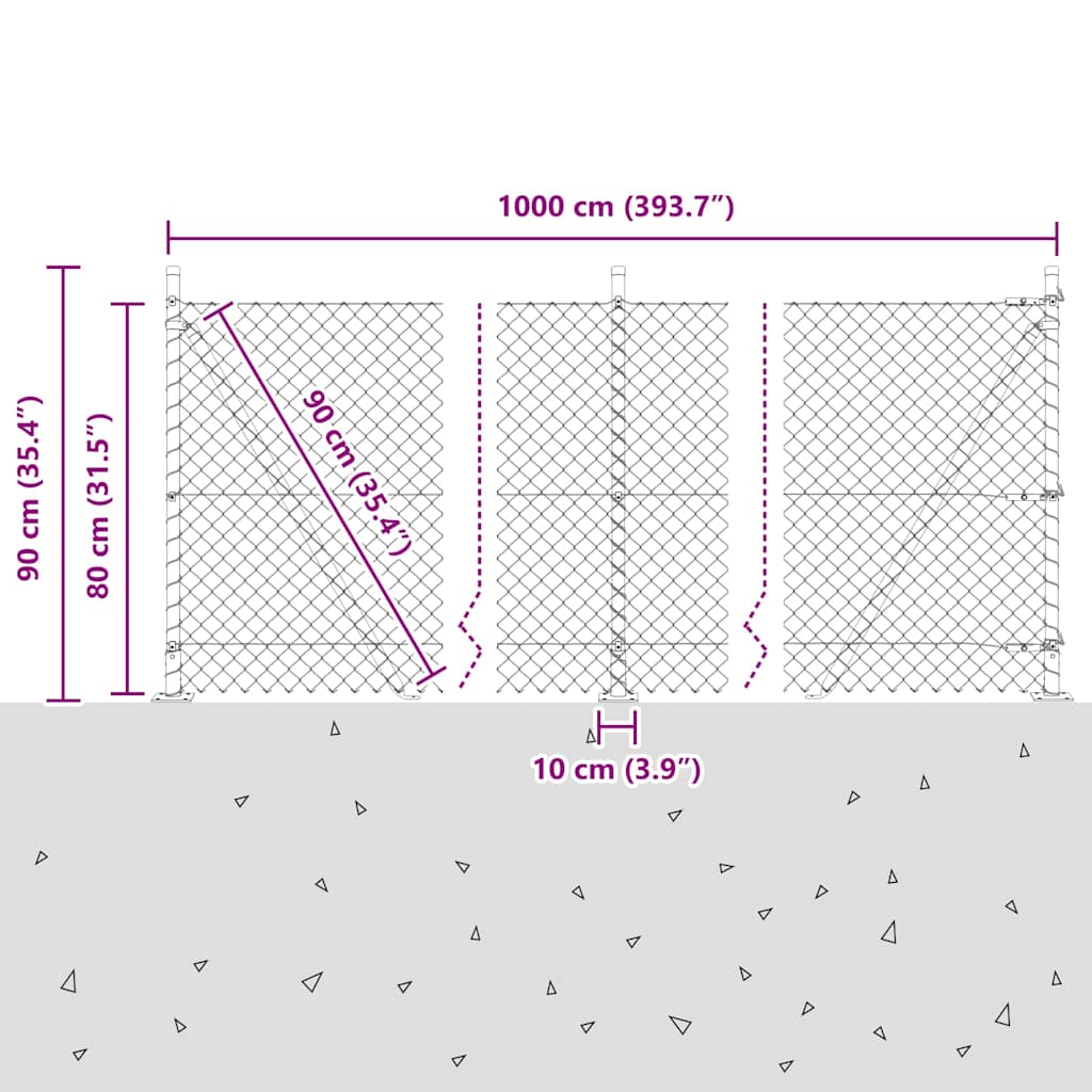 Láncos kerítés betonalappal 10 x 0,8 m PVC-bevonatos acél Zöld