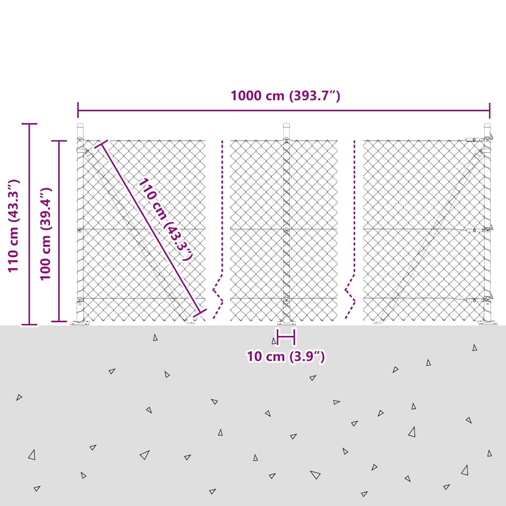 Láncos kerítés betonalappal 10 x 1 m PVC-bevonatos acél Zöld