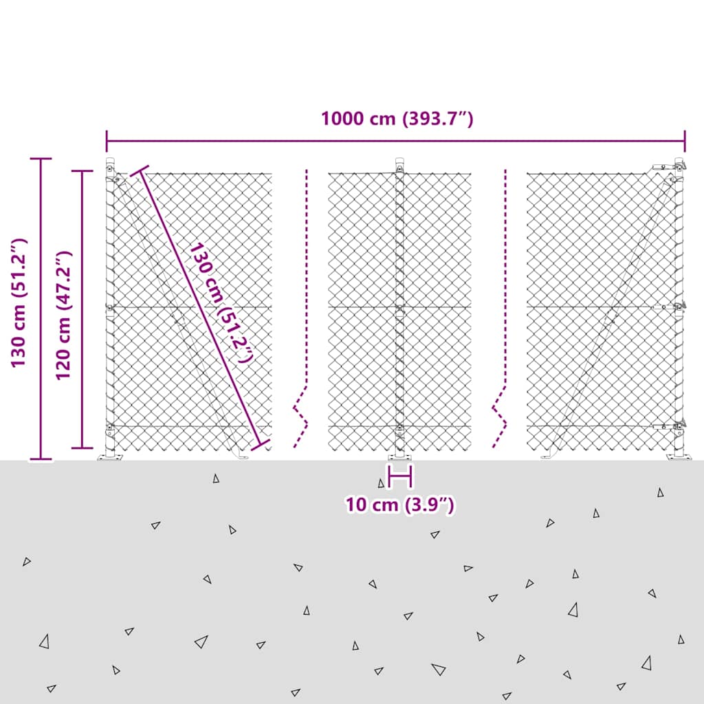 Láncos kerítés betonalappal 10 x 1,2 m PVC-bevonatos acél Zöld
