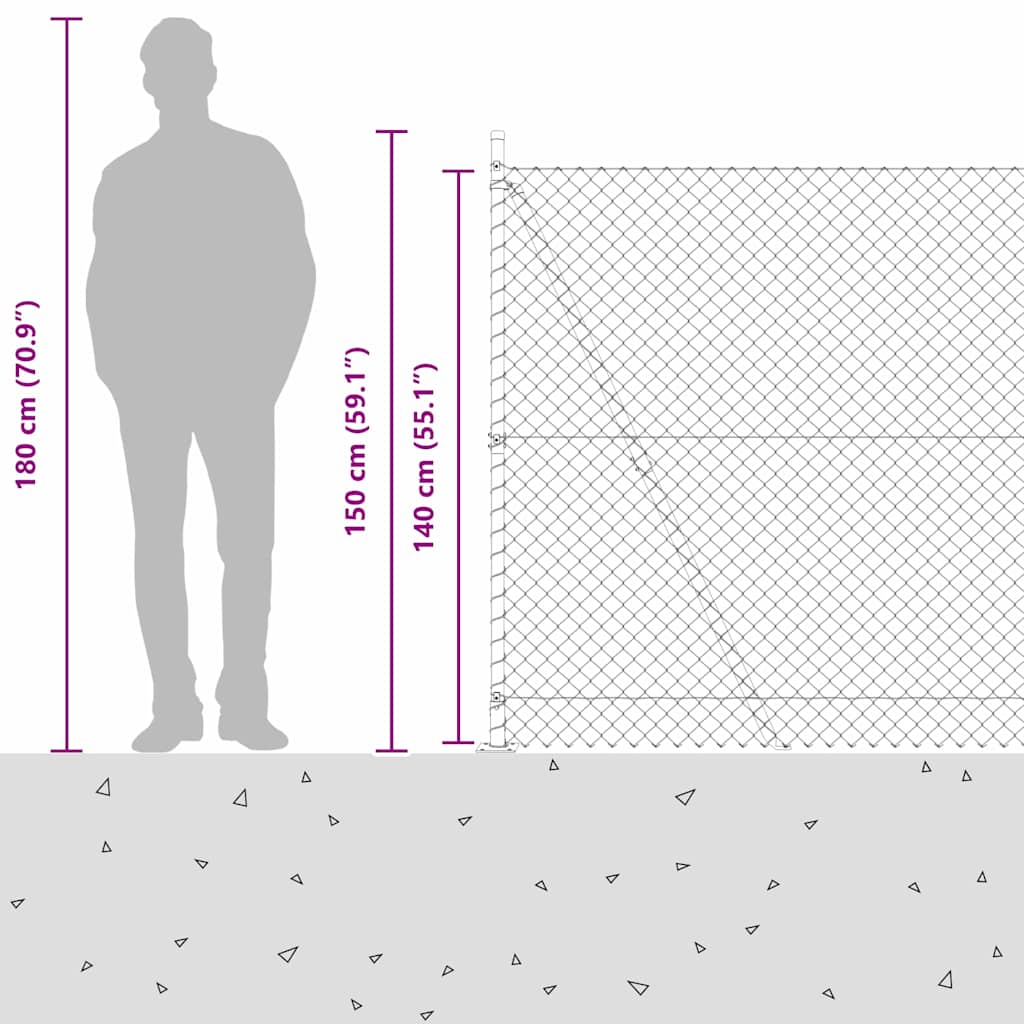 Láncos kerítés betonalappal 10 x 1,4 m PVC-bevonatos acél Zöld