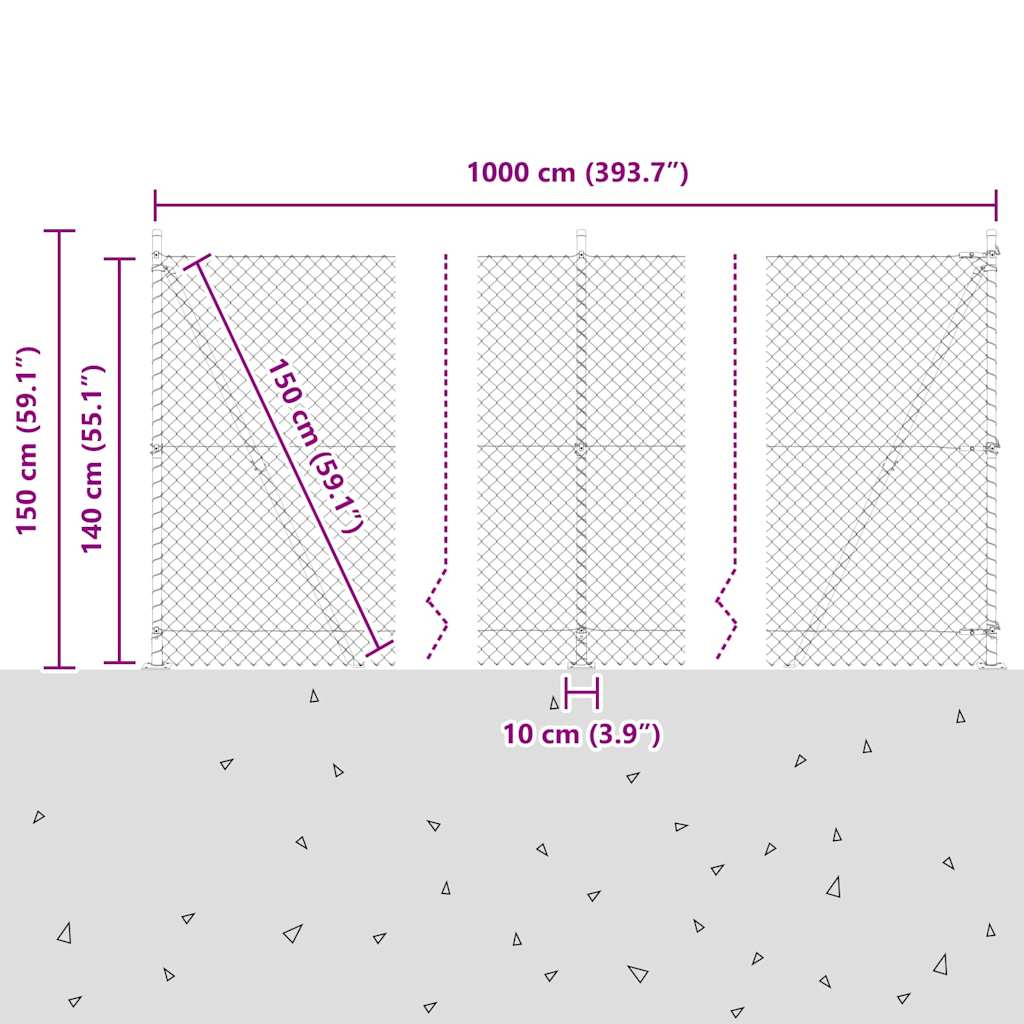 Láncos kerítés betonalappal 10 x 1,4 m PVC-bevonatos acél Zöld