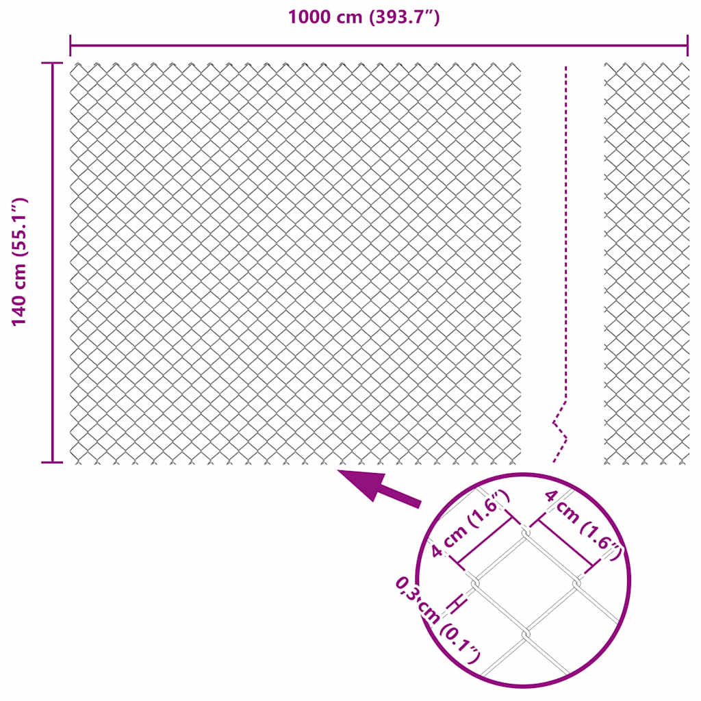 Láncos kerítés betonalappal 10 x 1,4 m PVC-bevonatos acél Zöld