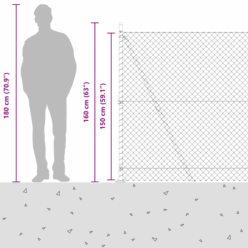 Láncos kerítés betonalappal 10 x 1,5 m PVC-bevonatos acél Zöld