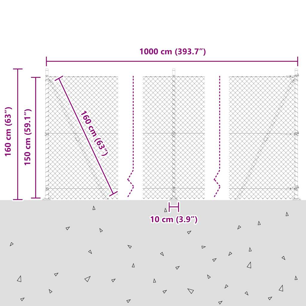 Láncos kerítés betonalappal 10 x 1,5 m PVC-bevonatos acél Zöld