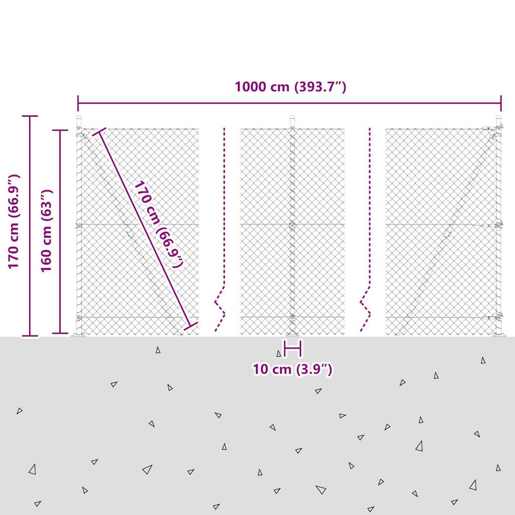Láncos kerítés betonalappal 10 x 1,6 m PVC-bevonatos acél Zöld