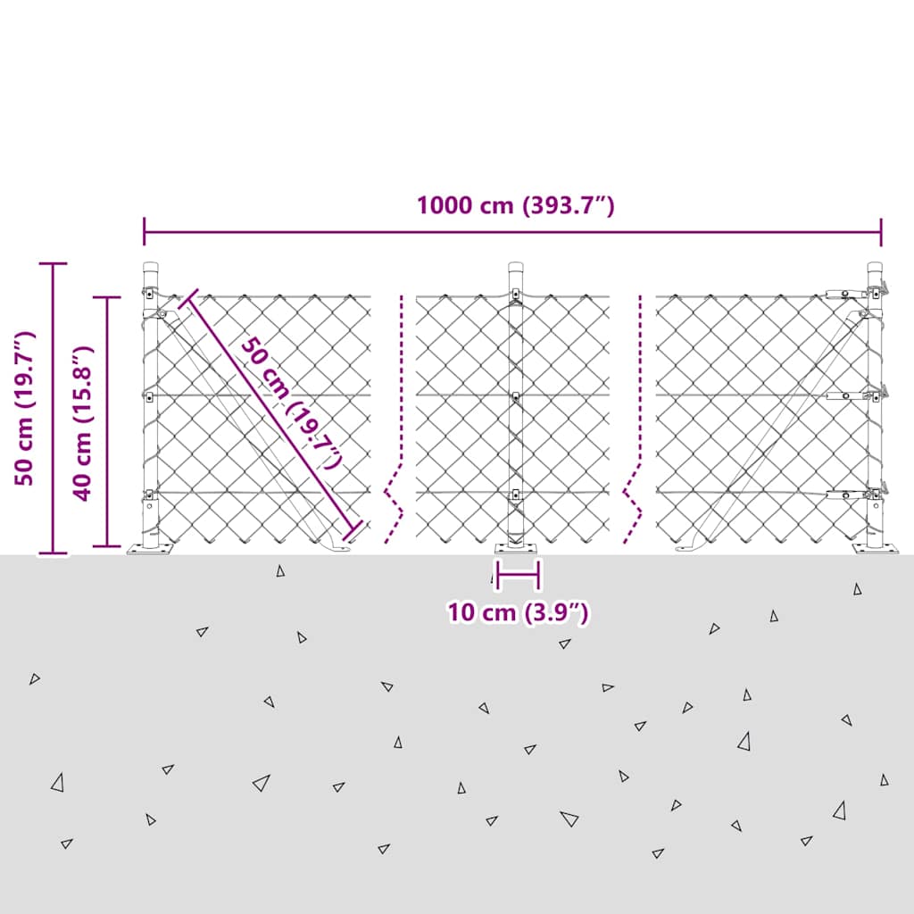 Láncos kerítés betonalappal 10 x 0,4 m PVC-bevonatos acél Zöld